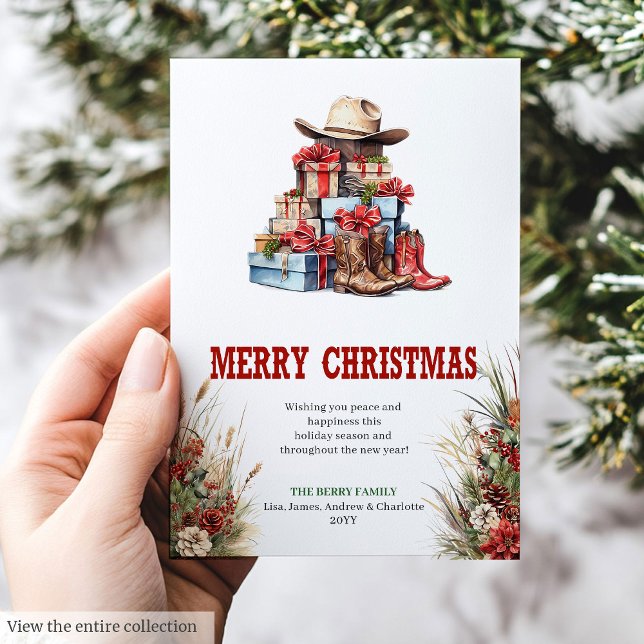 Cartes Pour Fêtes Annuelles Cowboy boots Christmas greeting card rustic (Cowboy boots Christmas greeting card rustic

)