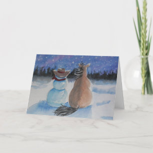 Cartes Pour Fêtes Annuelles Cowboy Snowman & Horse Christmas Winter Scene