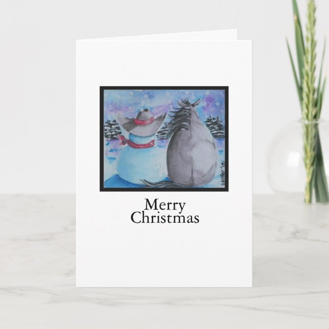 Cartes Pour Fêtes Annuelles Cowboy Snowman & Horse Christmas Winter Scene (Devant)