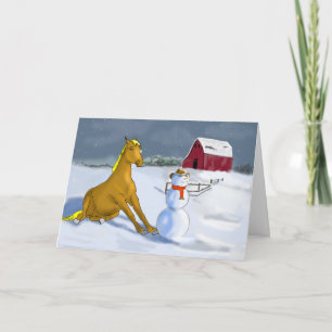 Cartes Pour Fêtes Annuelles Cowboy Snowman & Horse Christmas Winter Scene