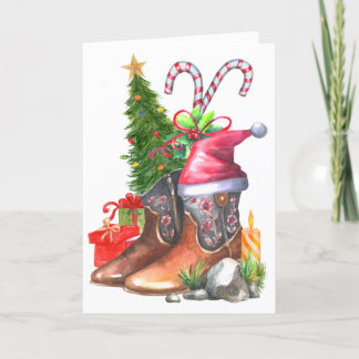 Cartes Pour Fêtes Annuelles Cowgirl Country Holiday Botte de Noël