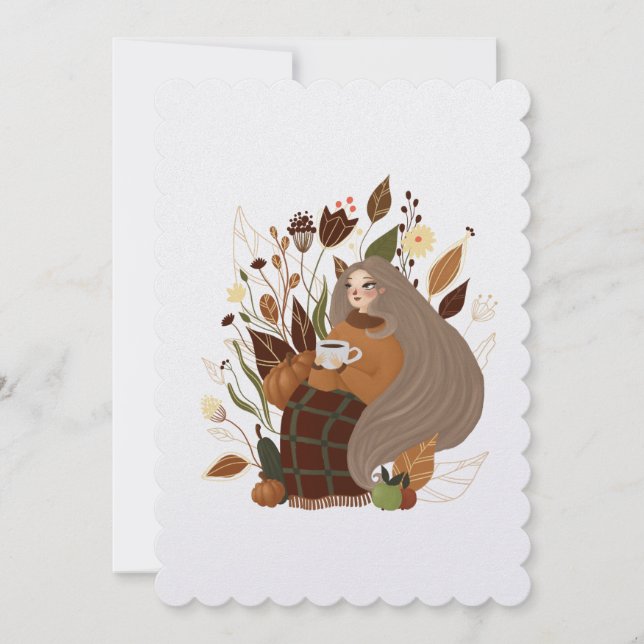 Cartes Pour Fêtes Annuelles Cozy Autumn Girl (Devant)
