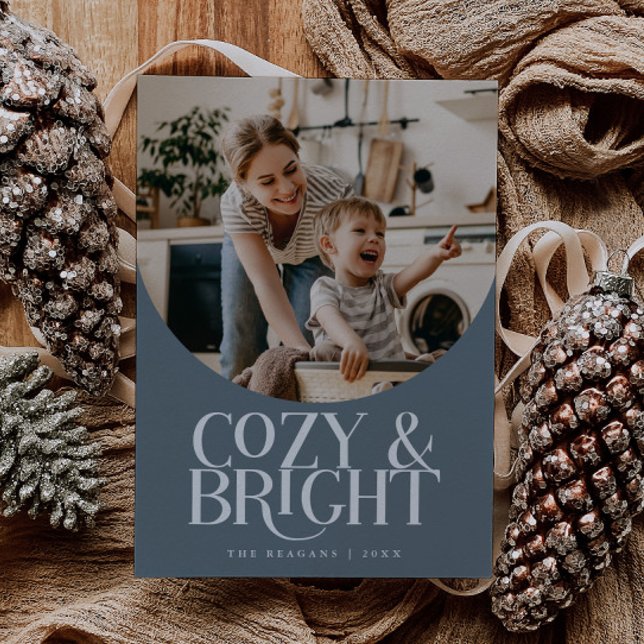 Cartes Pour Fêtes Annuelles Cozy Bright Elegant Photo Slate Blue Holiday Card (Créateur téléchargé)