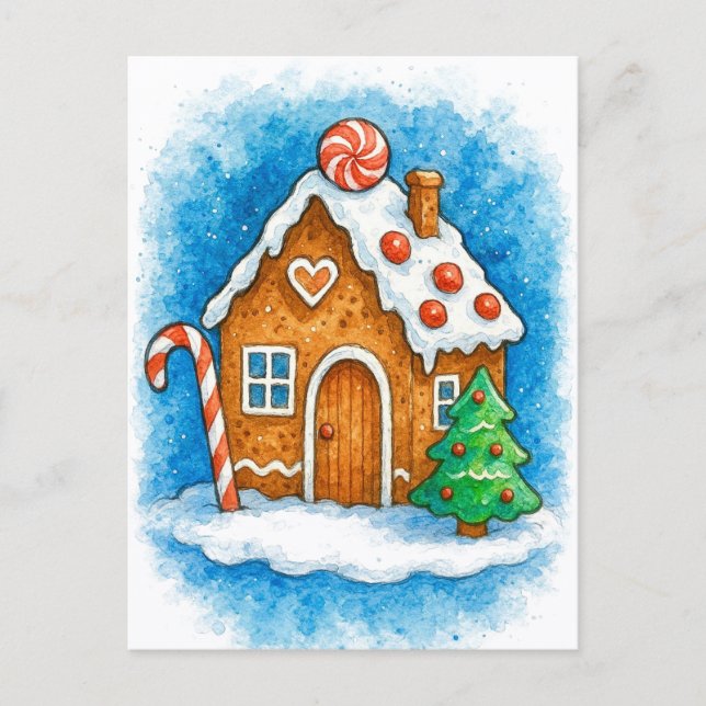 Cartes Pour Fêtes Annuelles Cozy Gingerbread House Christmas Postcard (Devant)