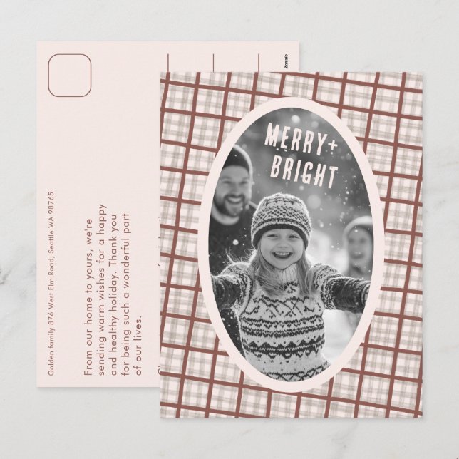 Cartes Pour Fêtes Annuelles Cozy Plaid Gingham Christmas Custom Photo Collage (Devant / Derrière)