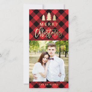 Cartes Pour Fêtes Annuelles Cozy Plaid   Photo de vacances rouge