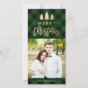 Cartes Pour Fêtes Annuelles Cozy Plaid   Photo de vacances vert