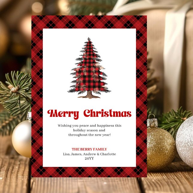 Cartes Pour Fêtes Annuelles Cozy Red Black Plaid Christmas Tree Greeting (Cozy Red Black Plaid Christmas Tree Greeting)