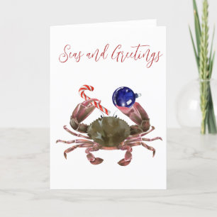 Cartes Pour Fêtes Annuelles Crabe Noël Aquarelle Crustacé