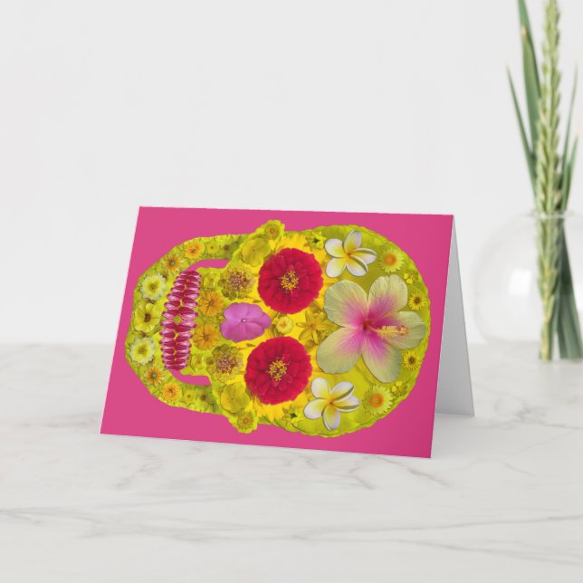 Cartes Pour Fêtes Annuelles Crâne à fleurs 8 (Devant)