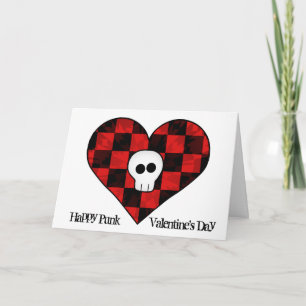 Cartes Pour Fêtes Annuelles Crâne mignon en à damiers coeur rouge