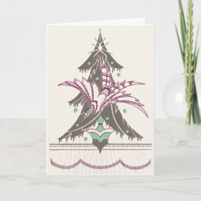 Cartes Pour Fêtes Annuelles Cray Cray Déco Arbre de Noël Oiseau (Devant)