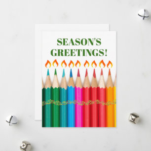 Cartes Pour Fêtes Annuelles Crayons Arc-en-Ciel Vœux de Fêtes 