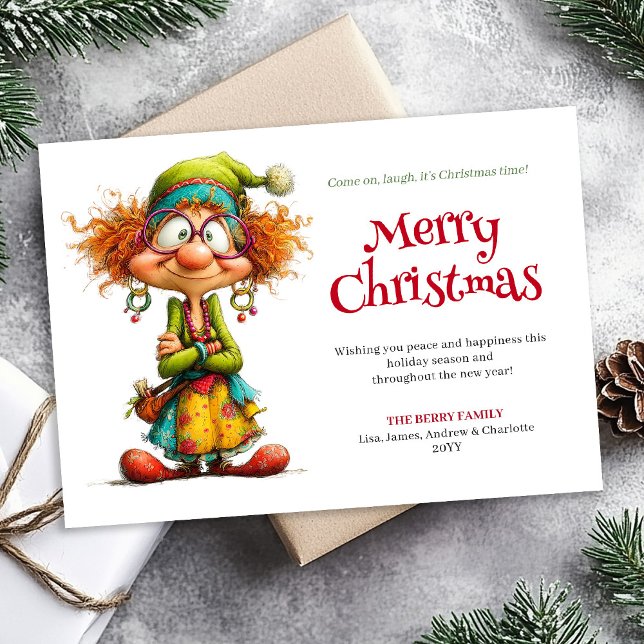 Cartes Pour Fêtes Annuelles Crazy Cartoon Woman Editable Xmas Greeting Card (Crazy Cartoon Woman Editable Xmas Greeting Card)