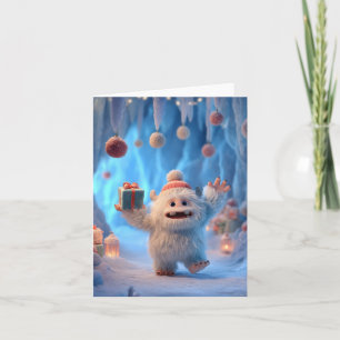Cartes Pour Fêtes Annuelles Créature de Yéti Mignonne et Floue qui Célèbre