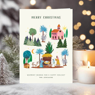 Cartes Pour Fêtes Annuelles Crèche Ecru Dessinée à la main Joyeux Noël