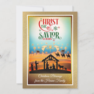 Cartes Pour Fêtes Annuelles Crèche "Joyeux Noël et Bonne Année"