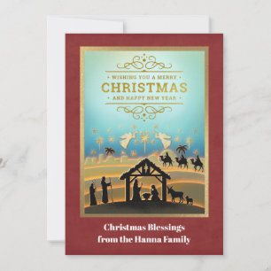 Cartes Pour Fêtes Annuelles Crèche "Joyeux Noël et Bonne Année"