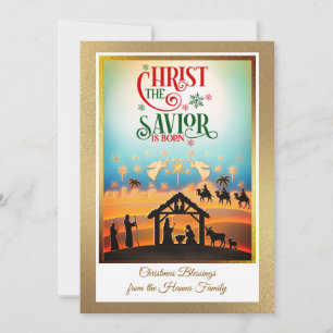 Cartes Pour Fêtes Annuelles Crèche "Joyeux Noël et Bonne Année"