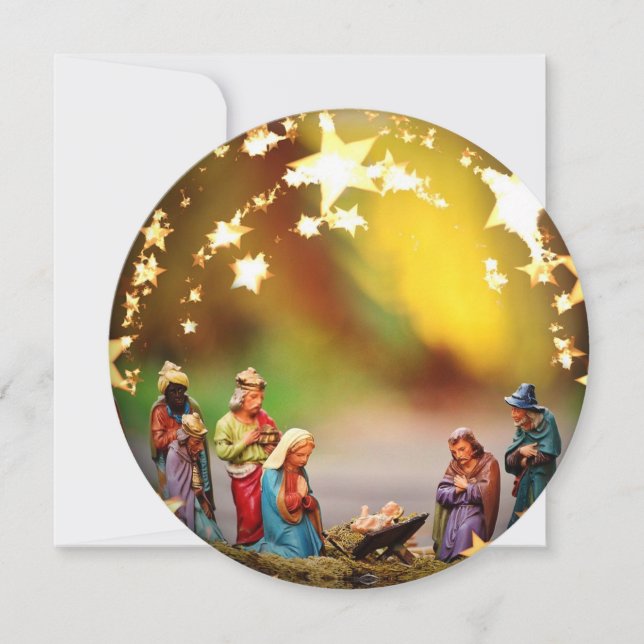Cartes Pour Fêtes Annuelles Crèche Vierge Marie Jésus Étoiles de Noël Ho (Devant)