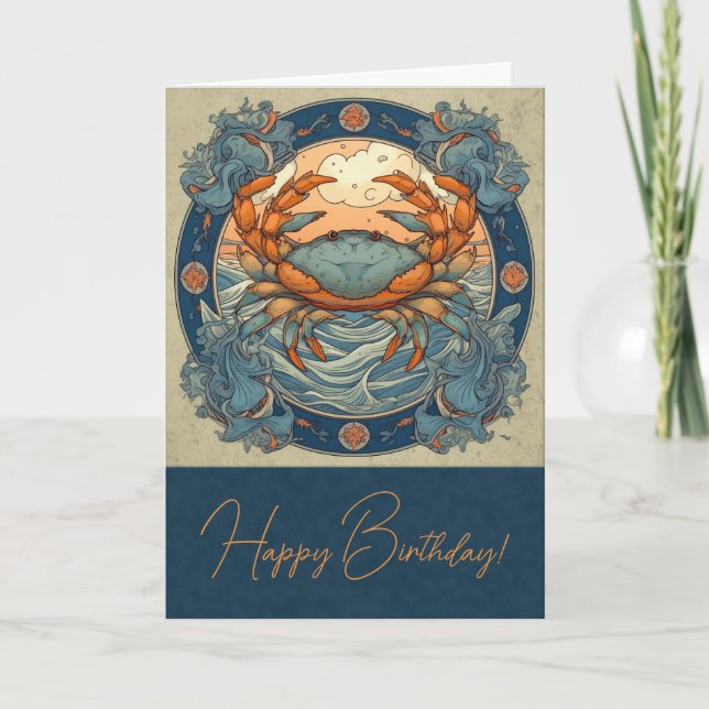 Cartes Pour Fêtes Annuelles Créer votre propre cancer Art Nouveau Zodiac (Devant)