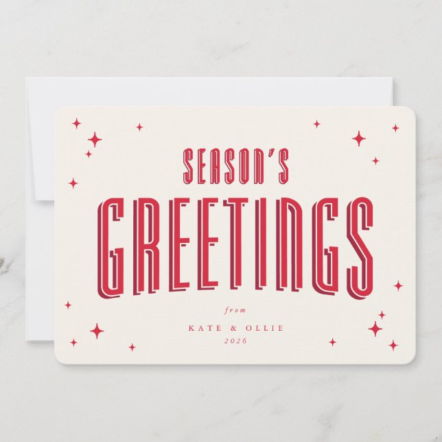 Cartes Pour Fêtes Annuelles Crème+Bonnes Fêtes rouges Étoiles rétro Appartemen (Devant)