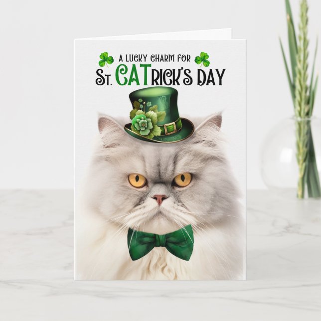 Cartes Pour Fêtes Annuelles Crème d'argent Chat persan St CATrick's Day (Devant)