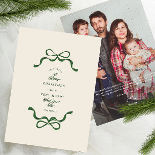 Cartes Pour Fêtes Annuelles Crème et photo verte de Noël unique et moderne