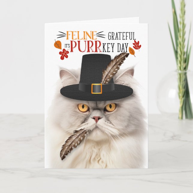 Cartes Pour Fêtes Annuelles Crème Perse Chat Grateful pour PURRkey Day (Devant)