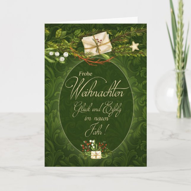 Cartes Pour Fêtes Annuelles Crème rétro de Noël allemande et verte (Devant)