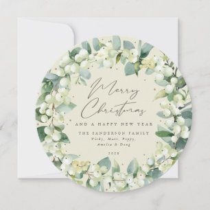 Cartes Pour Fêtes Annuelles Crème Rond Snowberry+Eucalyptus Crème de Noël