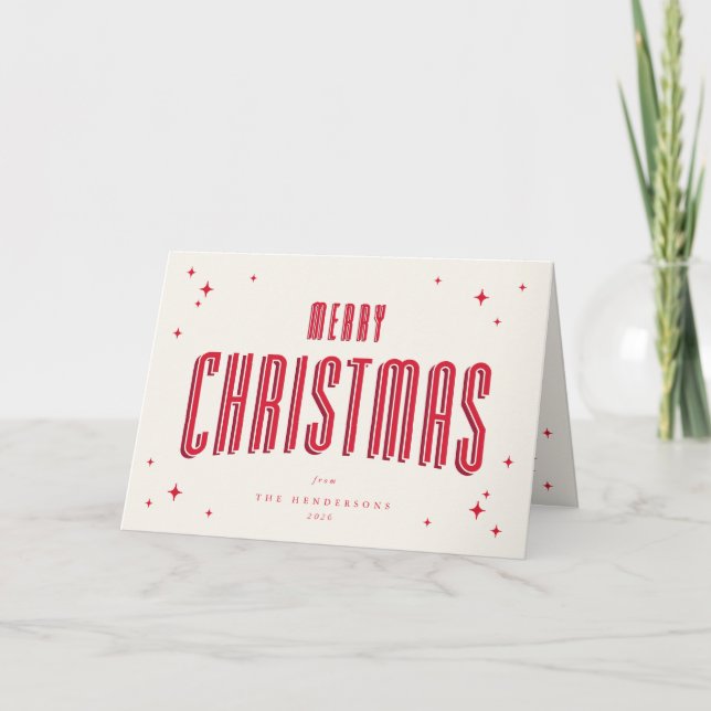 Cartes Pour Fêtes Annuelles Crème+Rouge Joyeux Noël Retro Stars Photo (Devant)