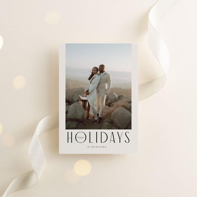 Cartes Pour Fêtes Annuelles Crème sophistiquée et Black Happy Holidays Photo (Créateur téléchargé)