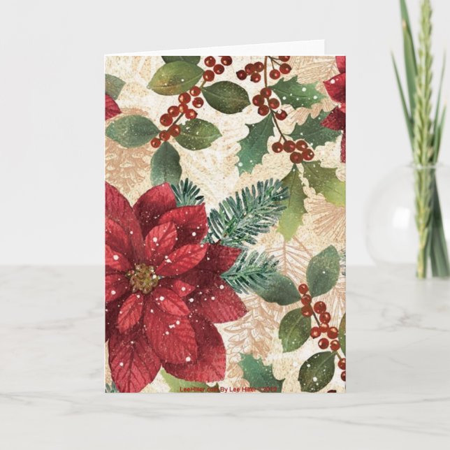 Cartes Pour Fêtes Annuelles Crème verte rouge Retro les années 50 Poinsettia (Devant)