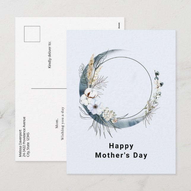 Cartes Pour Fêtes Annuelles Crescent Bleu Lune aux fleurs blanches Fête des mè (Devant / Derrière)