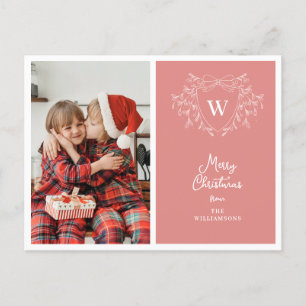 Cartes Pour Fêtes Annuelles Crête de Noël moderne rose & blanc photo