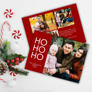 Cartes Pour Fêtes Annuelles Crimson Red "HO HO HO" Photo Collage Noël
