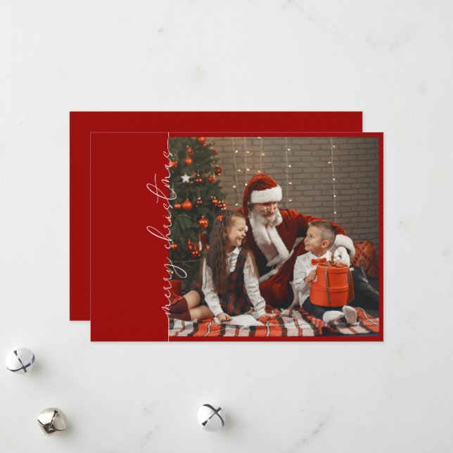 Cartes Pour Fêtes Annuelles Crimson Red Photo Famille de Noël (Devant/Arrière en situation)