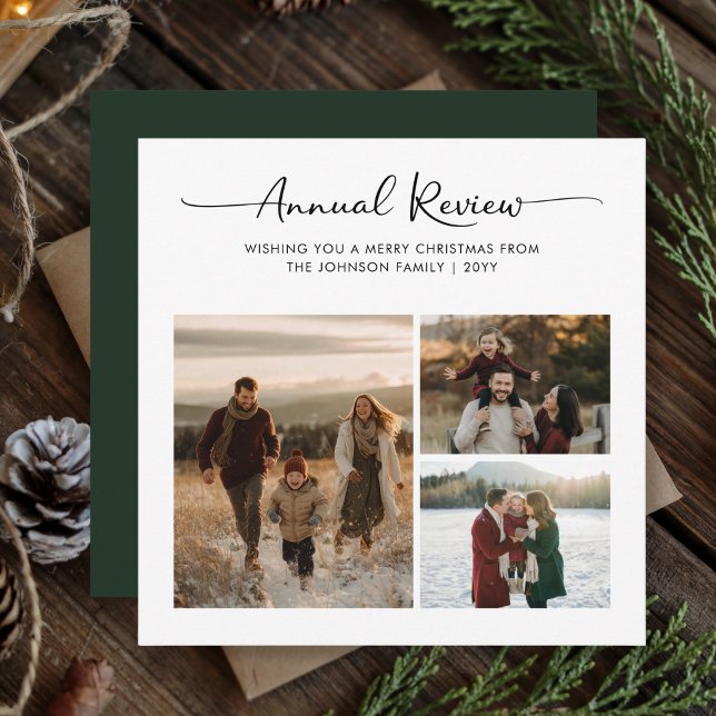 Cartes Pour Fêtes Annuelles Critique annuelle Famille Photo Noël Vert (Créateur téléchargé)