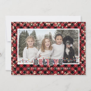 Cartes Pour Fêtes Annuelles Croire à la magie de Noël photo rouge plaid