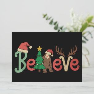 Cartes Pour Fêtes Annuelles Croire Bigfoot Sasquatch Père Noël Renne Noël