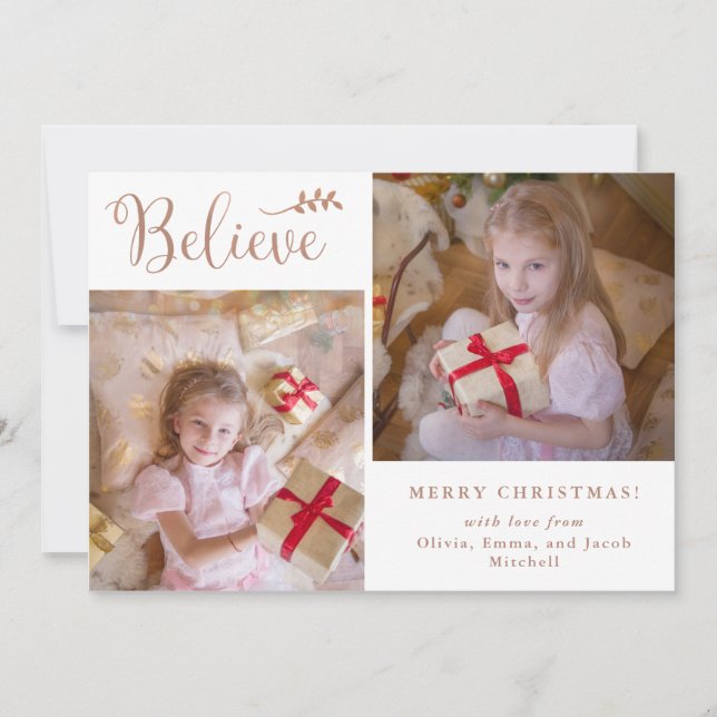 Cartes Pour Fêtes Annuelles Croire | Collage photo de Noël rose (Devant)
