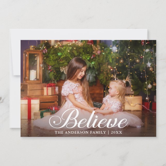 Cartes Pour Fêtes Annuelles Croire Élégante Calligraphie Famille Photo (Devant)