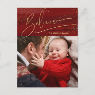 Cartes Pour Fêtes Annuelles Croire en or Calligraphie, Sparkles Photo - Rouge 