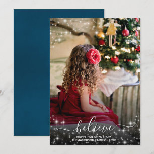 Cartes Pour Fêtes Annuelles Croire - Étoiles étincelantes Photo Bleu Noël