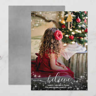Cartes Pour Fêtes Annuelles Croire - Étoiles étincelantes Photo Noël gris