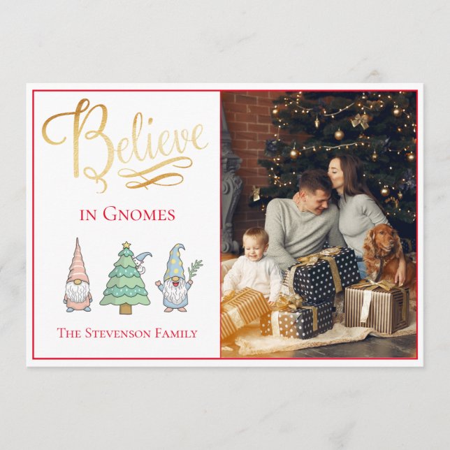 Cartes Pour Fêtes Annuelles Croire Gnomes Gold Script Parties scintillant phot (Devant)