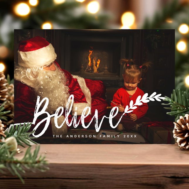 Cartes Pour Fêtes Annuelles Croire la main moderne Lettré photo de Noël (Créateur téléchargé)