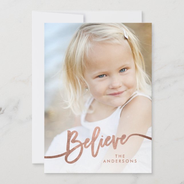 Cartes Pour Fêtes Annuelles Croire main Lettré Rose Gold photo (Devant)