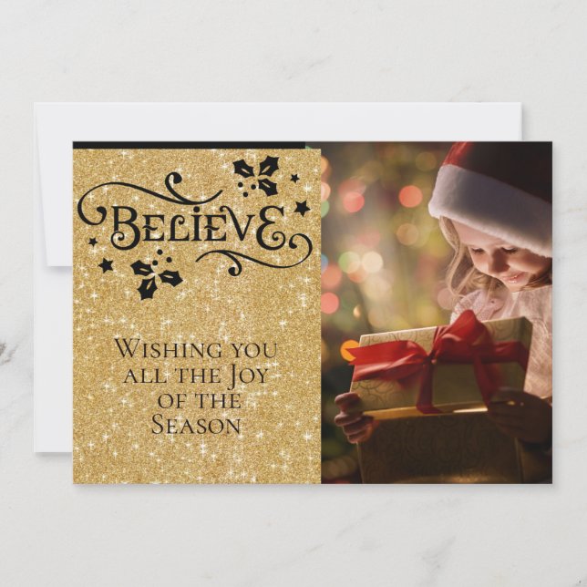 Cartes Pour Fêtes Annuelles CROIRE /Noël/2 faces/Noir-Or Personnalisé (Devant)